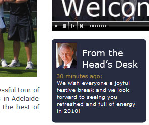 Screenshot of Twitter feed on Eltham College home page